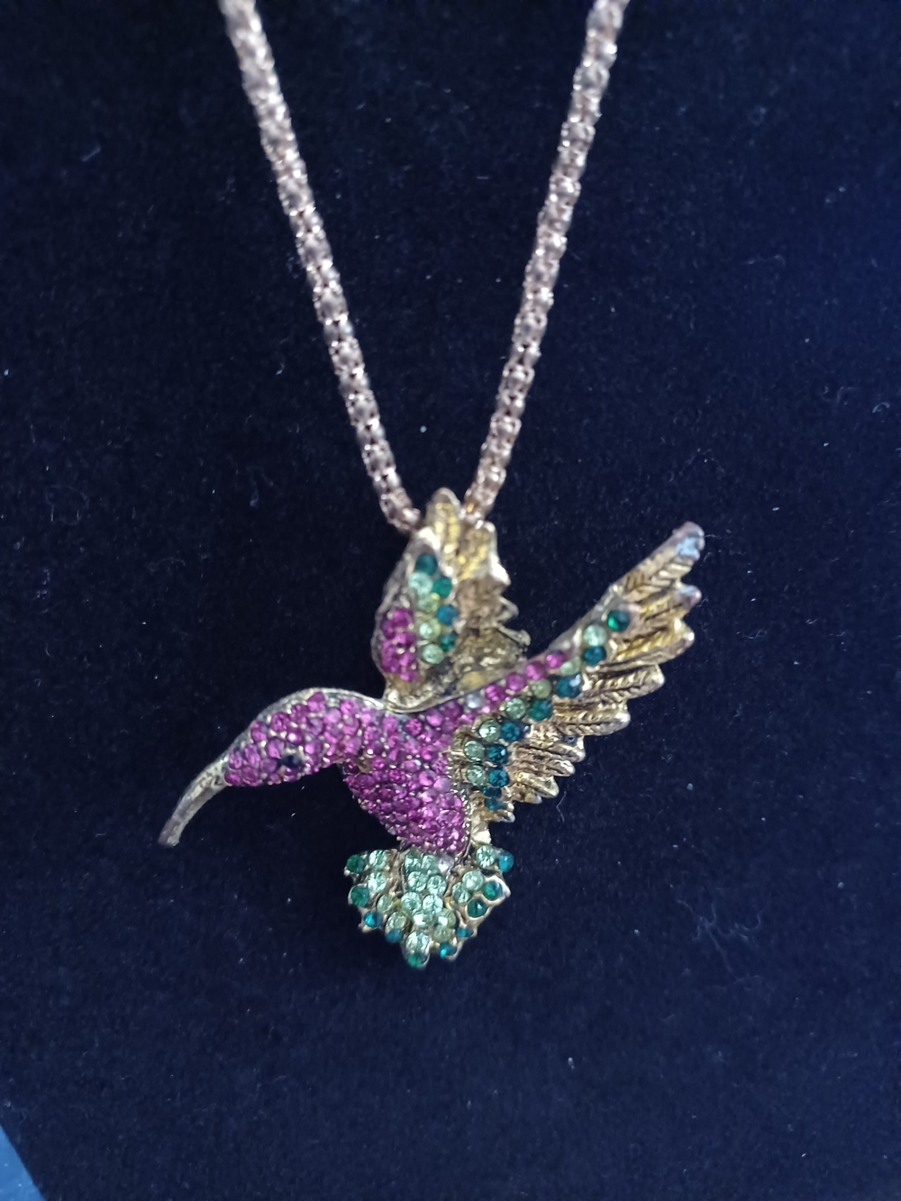 Betsey Johnson Hummingbird Crystal Pendant Necklace - Pink & Teal Stones
